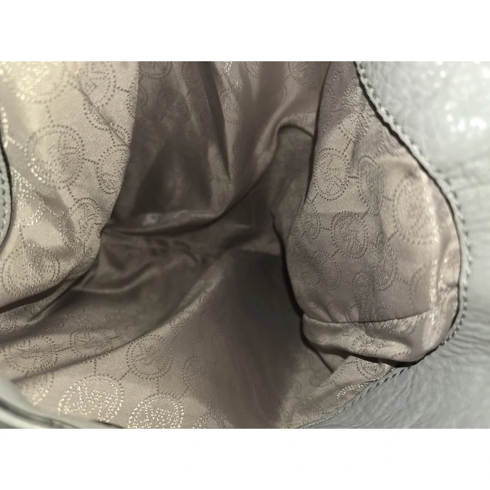 Michael Kors Fulton Hobo Shoulder Bag Gray Pebbled Leather Silver MK Logo Charm